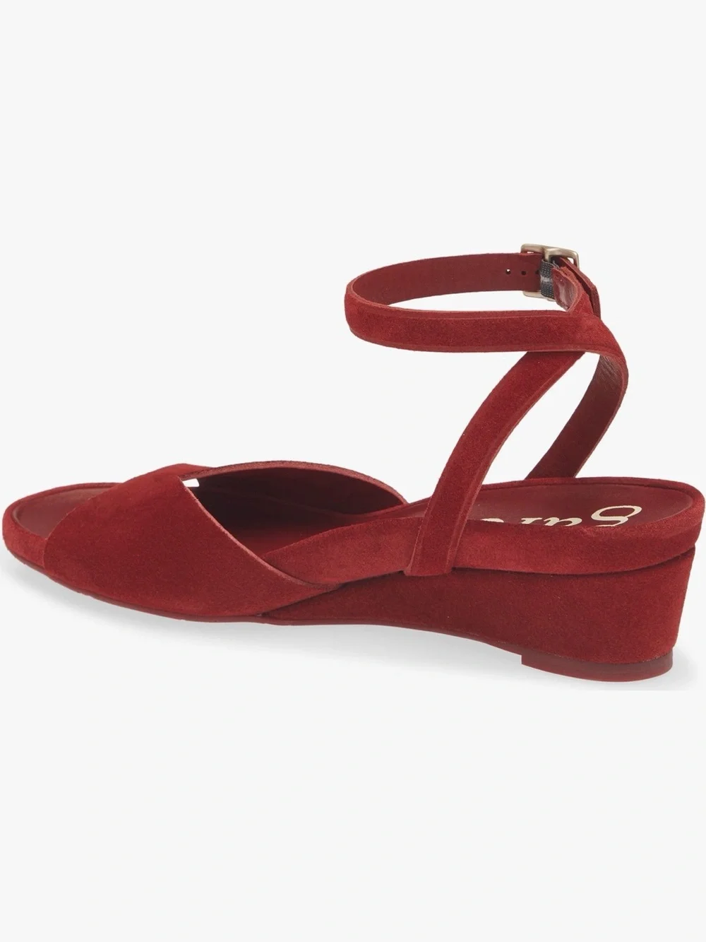 Pedro Garcia Red Suede Low Wedge Sandals with Ankle Strap